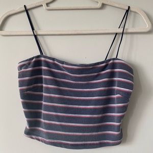 Red, White & Blue Striped Crop Tank Top